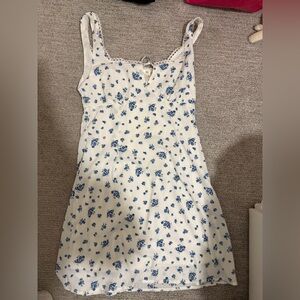 mine White Dress with Blue Floral Accents